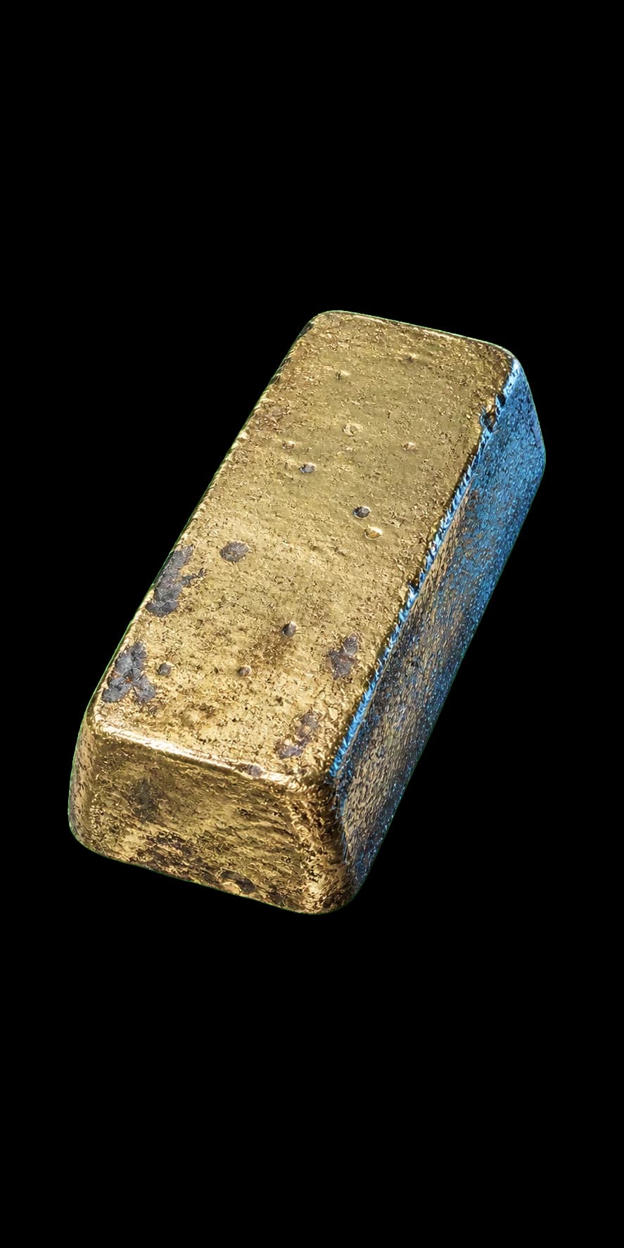 A rough-cast unrefined gold doré bar ready for a refinery.